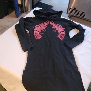 Black Hoodie Dress with Red Gun Print